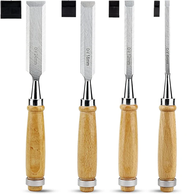 WOZOBUY Woodworking Chisel Set, 4 pcs Cr-V Wood Chisels Set, Professional  Chisels for Carpenter, Christmas Gift for Man