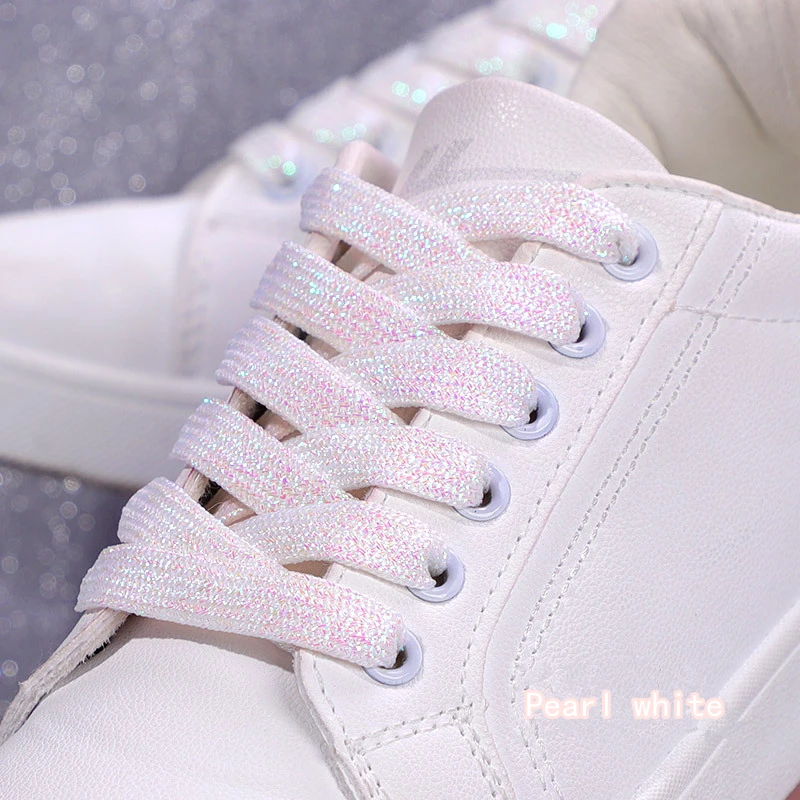 Vibrant Metallic Glitter Flat Shoelaces - Silver, White, and Gold for Sports and Running Shoes