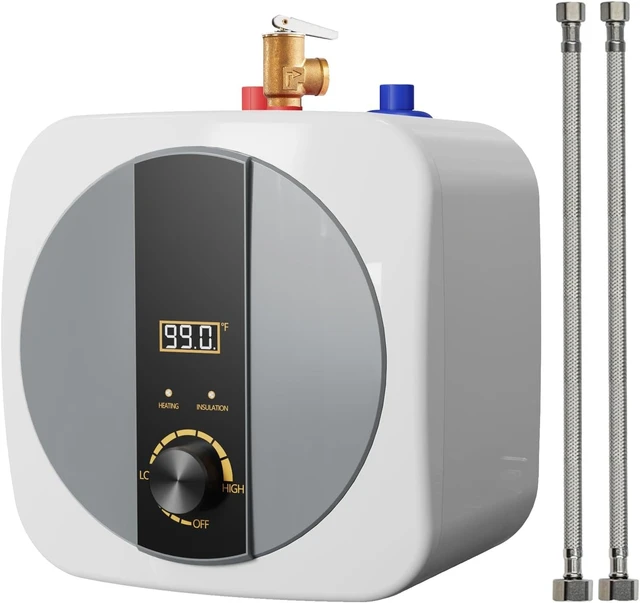 Chauffe-eau électrique de 2,5 gallons, 1500W 110V, mini réservoir sous évier, chauffe-eau instantané avec soupape de décharge de pression 1