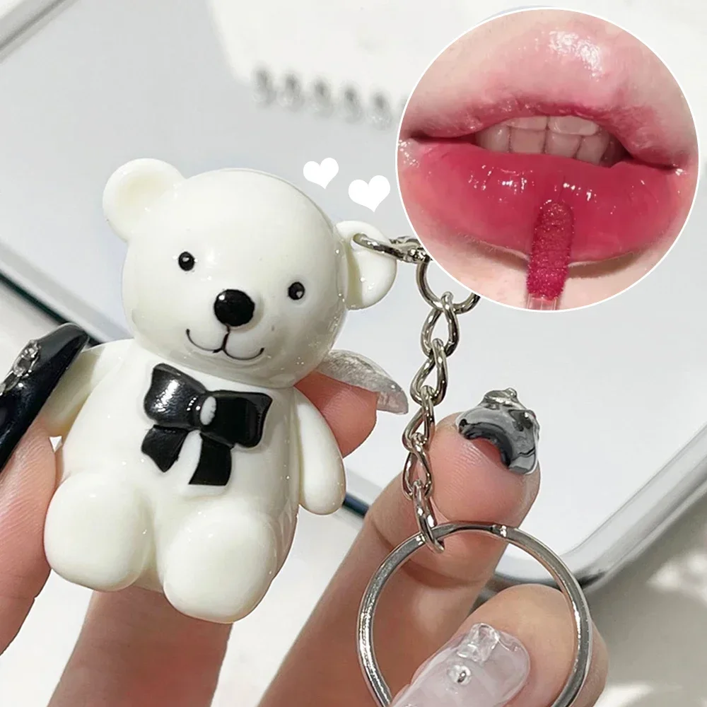 White Cute Bear Mirror Lip Glaze Coreano Waterproof Moisturizing Glass Lipgloss Lasting Antiaderente Cup Liquid Lipstick Cosmetics