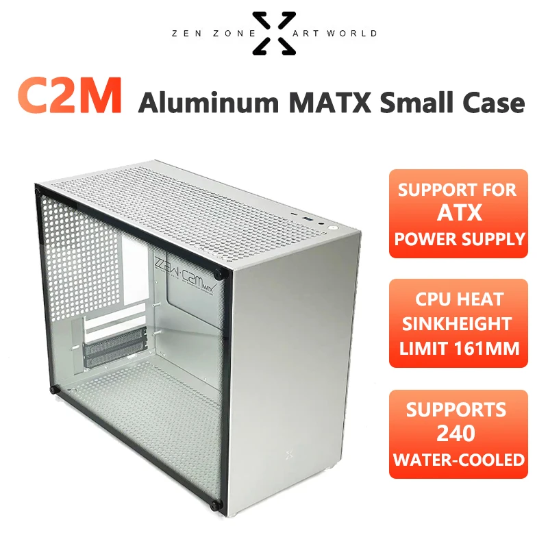 Zzaw C2M All Aluminium Matx Case Atx Power Supply 240 Raffreddato Ad Acqua Type-C Interface Game Assembly Computer Host Desktop Chassis