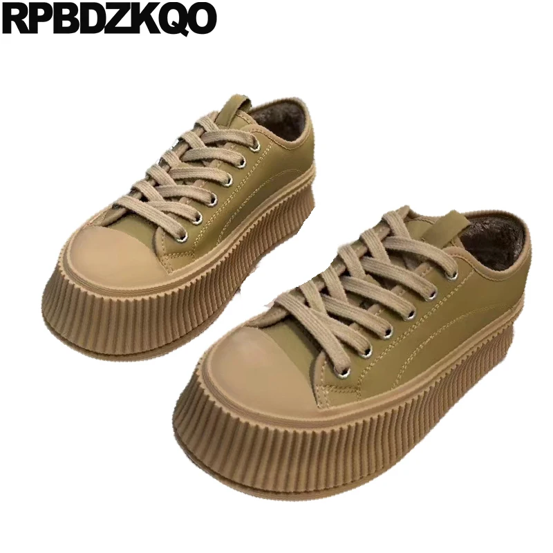 

Lightweight Skate Shoes Creepers Footwear Cow Leather Flats Flatforms Harajuku Sneakers Platform Thick Fur Lined Women Trainers