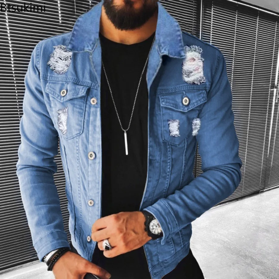 New Men's Denim Jackets 2024 Spring Autumn Casual Slim Fit Stylish Motorcycle Jean Jackets Man Lapel Denim Tops Trend Streetwear