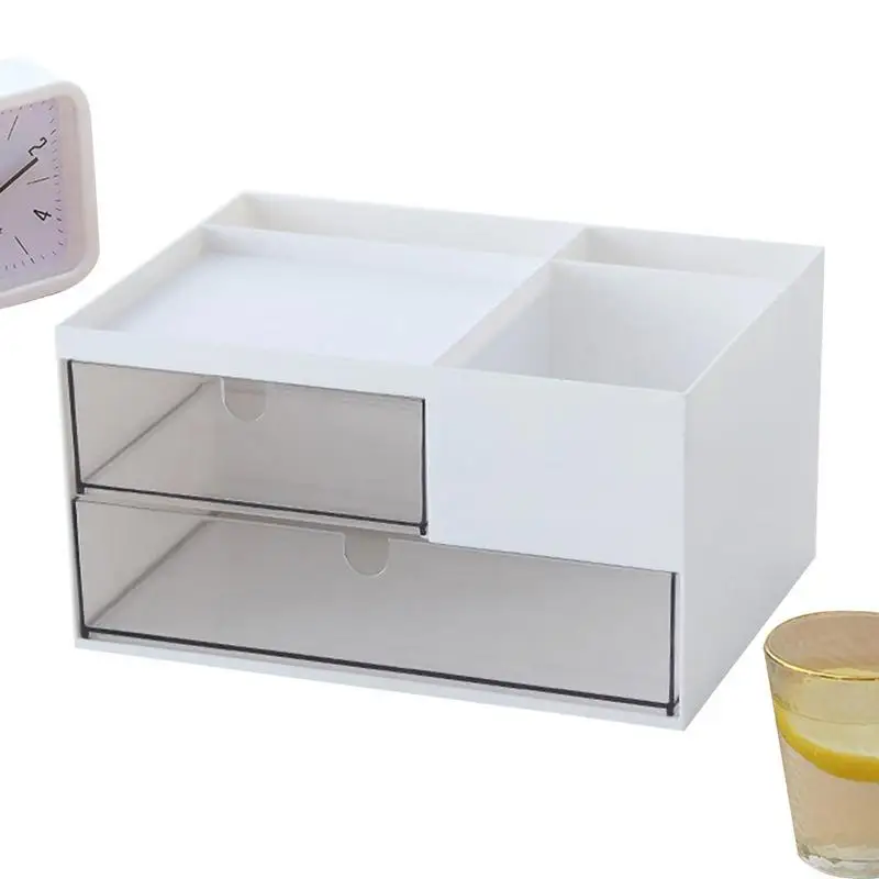 

Настольный ящик для хранения, настольный органайзер, держатель для канцелярских принадлежностей, стойка, органайзер для макияжа, прочная гладкая прозрачная Элегантная настольная коробка для хранения