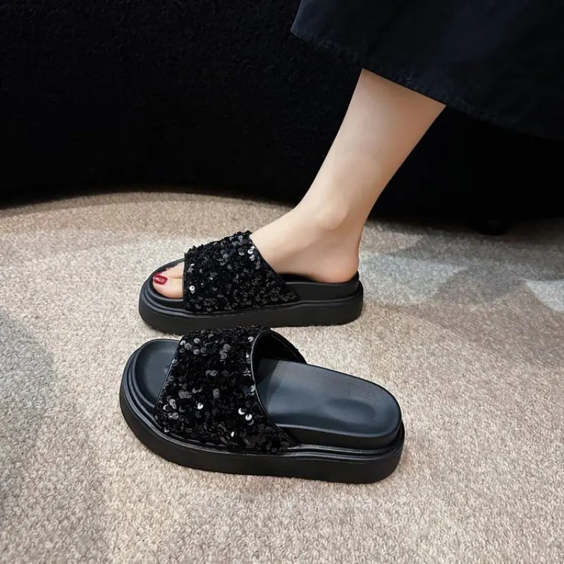 

2024 New Fashion Flip-flops Summer Flat Slippers Women's Platform Casual Shoes Sequin Sandals Platform Women's Slippers comfort