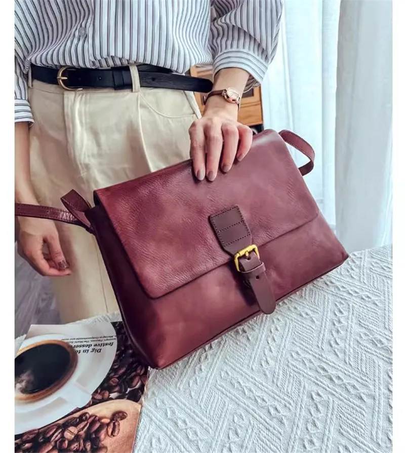 Pndme Veranstalter Vintage erste Schicht Rindsleder Damen Umhängetasche Outdoor tägliche Reise natürliche Echt leder Umhängetasche – Detail 20