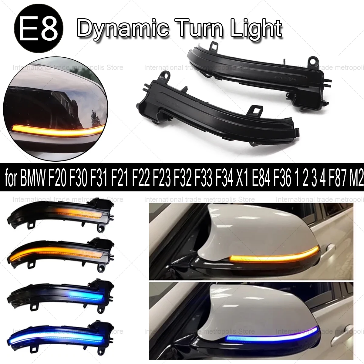 

Rearview mirror Dynamic Blinker Turn Signal LED light for BMW F20 F30 F31 F21 F22 F23 F32 F33 F34 X1 E84 F36 1 2 3 4 F87 M2 lamp