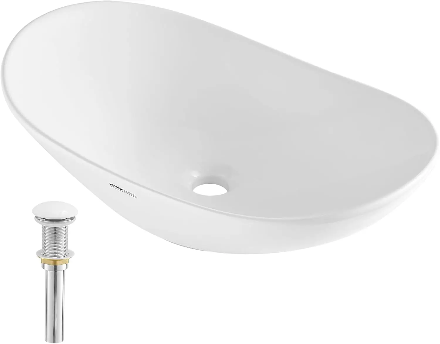 Oval Vessel Sink with Sink Drain, 23.3" x 14.2" Bathroom Vessel Sink Bowl Countertop, Ceramic Bathroom Sinks Above Counter 2