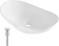 Oval Vessel Sink with Sink Drain, 23.3" x 14.2" Bathroom Vessel Sink Bowl Countertop, Ceramic Bathroom Sinks Above Counter 2