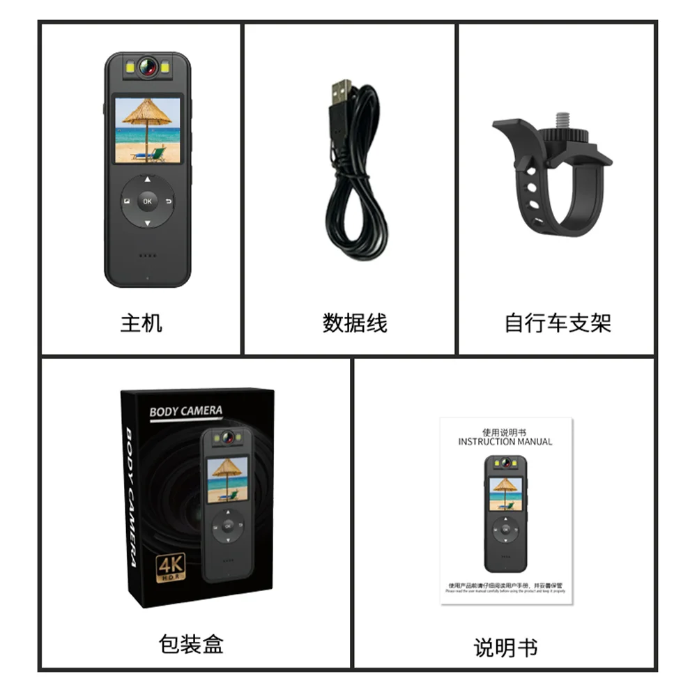 휴대용 바디 착용 카메라, 4K 바디 카메라, 180 ° 회전 미니 캠코더, 자전거 오토바이 액션 캠, 비디오 녹음기, 스포츠 DV