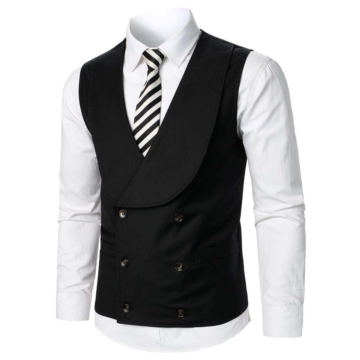 

Men's Suit Vest Double-Breasted Button Soft Fabric Waistcoat Business Banquet Wedding Barmaid Dancing Party Conference Men Vest