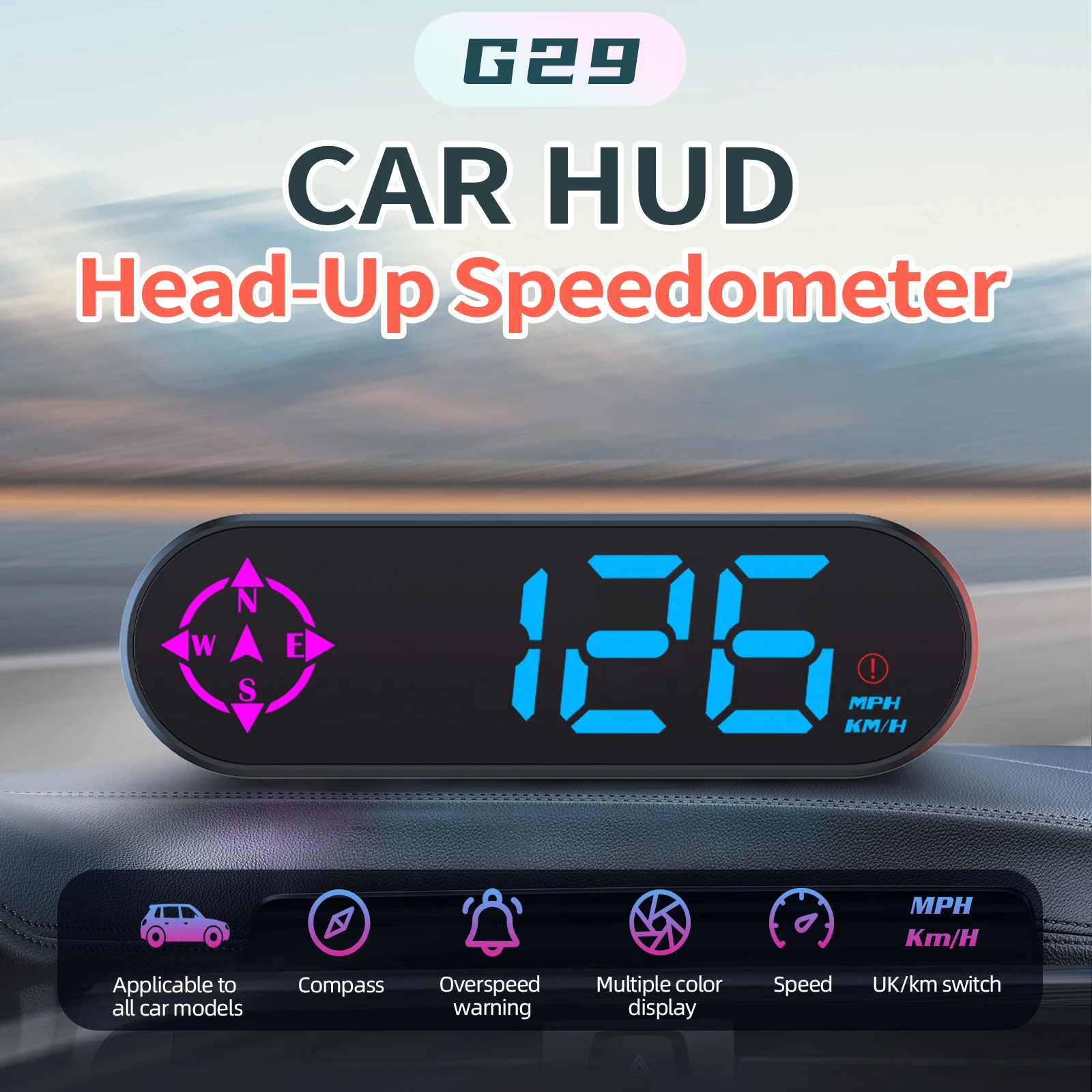 Tachimetro Digitale per Auto G29 GPS, Computer di Bordo, Strumento Guida per la Guida dell'Auto, Multifunzione con Bussola/Ora/Avviso Velocità - Image 2