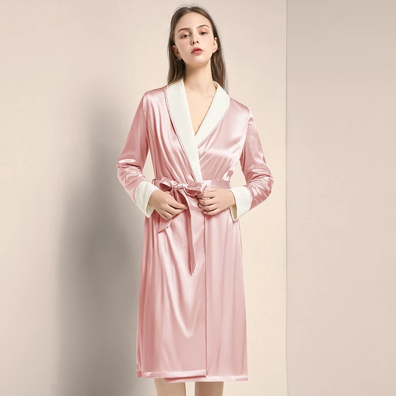Dress Women's Double-Layer Silk Pajamas Autumn and Winter Fleece Lined Padded Warm Keeping Cashmere Long Solid Color Home Wear