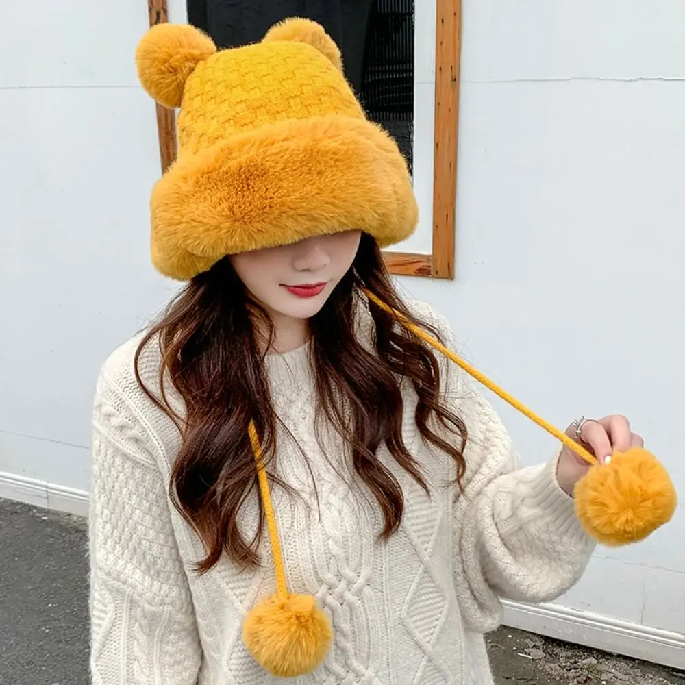 

Winter Warm Faux Fur Beanies Hat Snowproof Cold-proof Thicken Pom Pom Ball Skullies Hats Furry Caps Women Accessories