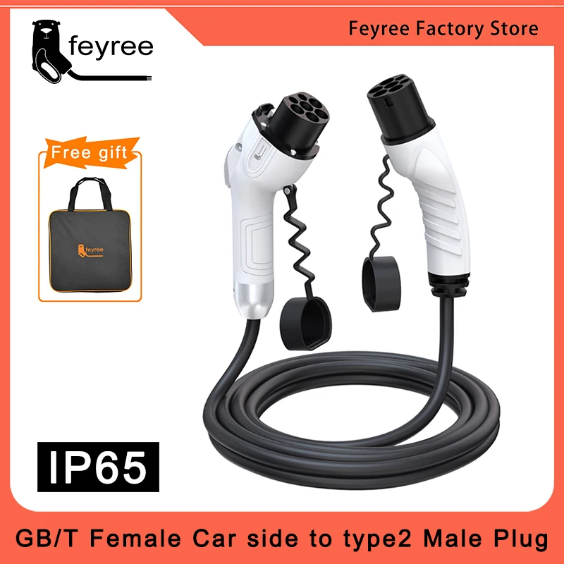 

feyree EV Charger GB/T Female Car side to type2 Male Plug 16A 3.5KW 32A 7KW Charging Cable 5m 11KW 22KW 3Phase for Electric Car