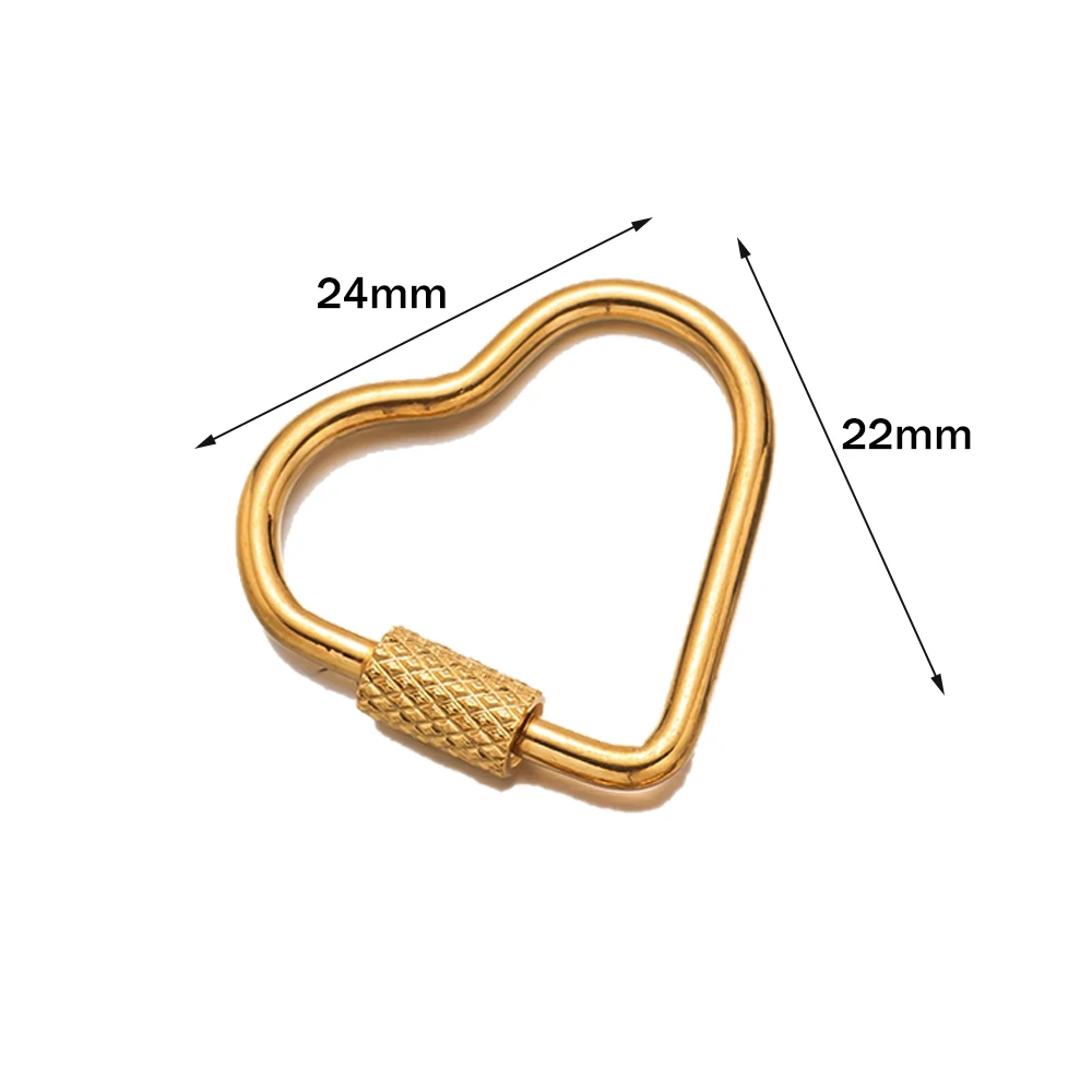 Gold Stainless Steel Heart Screw Carabiner Clips - Set of 5 for DIY Jewelry and Keychain Crafting