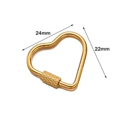 Gold Stainless Steel Heart Screw Carabiner Clips - Set of 5 for DIY Jewelry and Keychain Crafting (B)