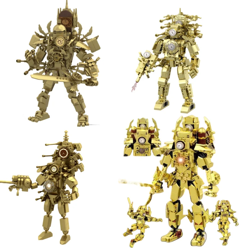 New Titan Revenge Gold Clock Man Reclination Skibidi Toilet Building Block Toys Monitoraggio King Sword Tv Giocattoli Per Bambini Navidad Gifts