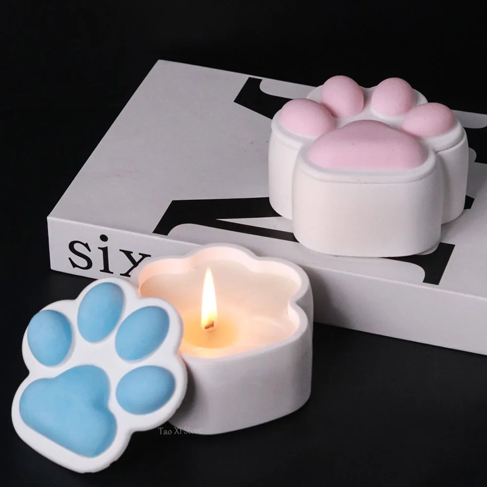 Silicone mold Cat Claw Storage Box Silicone Mold DIY Lid Candle Jar Crafts Making Plaster Concrete Resin Ashtray Casting Molds Home Decor