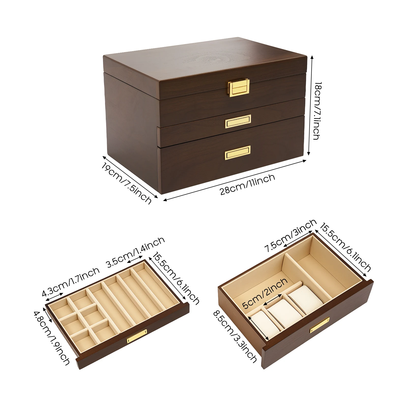3-Schichtige Schmuckbox Schmuck-Organizer 28*19*18cm Wasserdichte Schmuckboxen zur Aufbewahrung von Ohrringen, Ringen, Halsketten und Armbändern – Detail 2