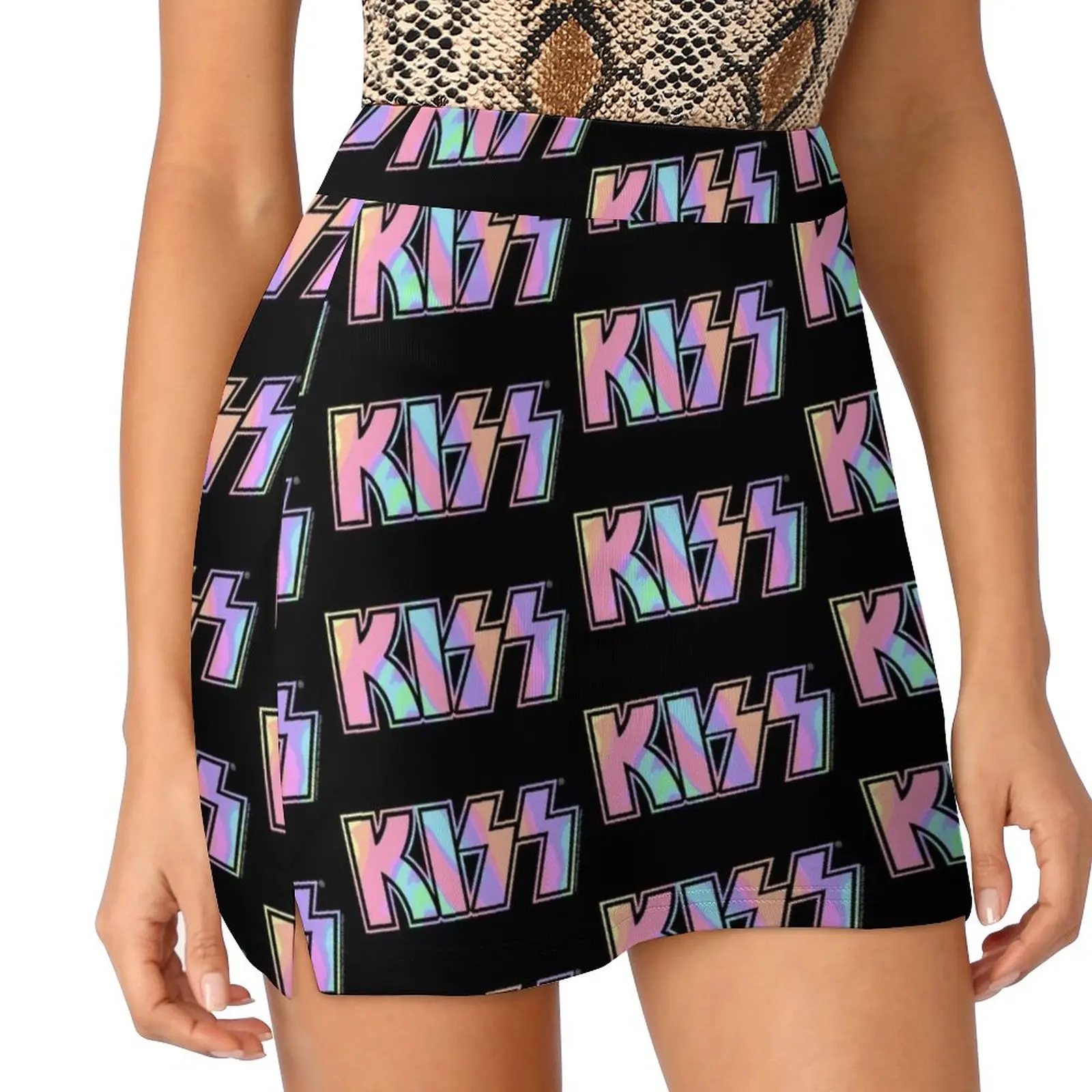 Pastel Tie-Dye Kiss The Band Logo Dark Light Proof Trouser Skirt Skirt satin Dresses