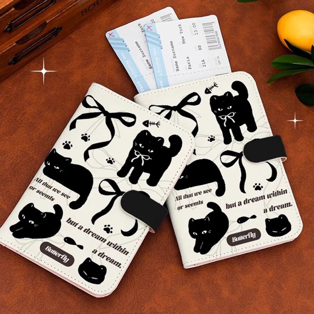 Cartoon Cat Dog Passport Holder Wallet Leather Passport Cover Portable Multi-function Waterproof Ticket Clamp Travel Accessory
