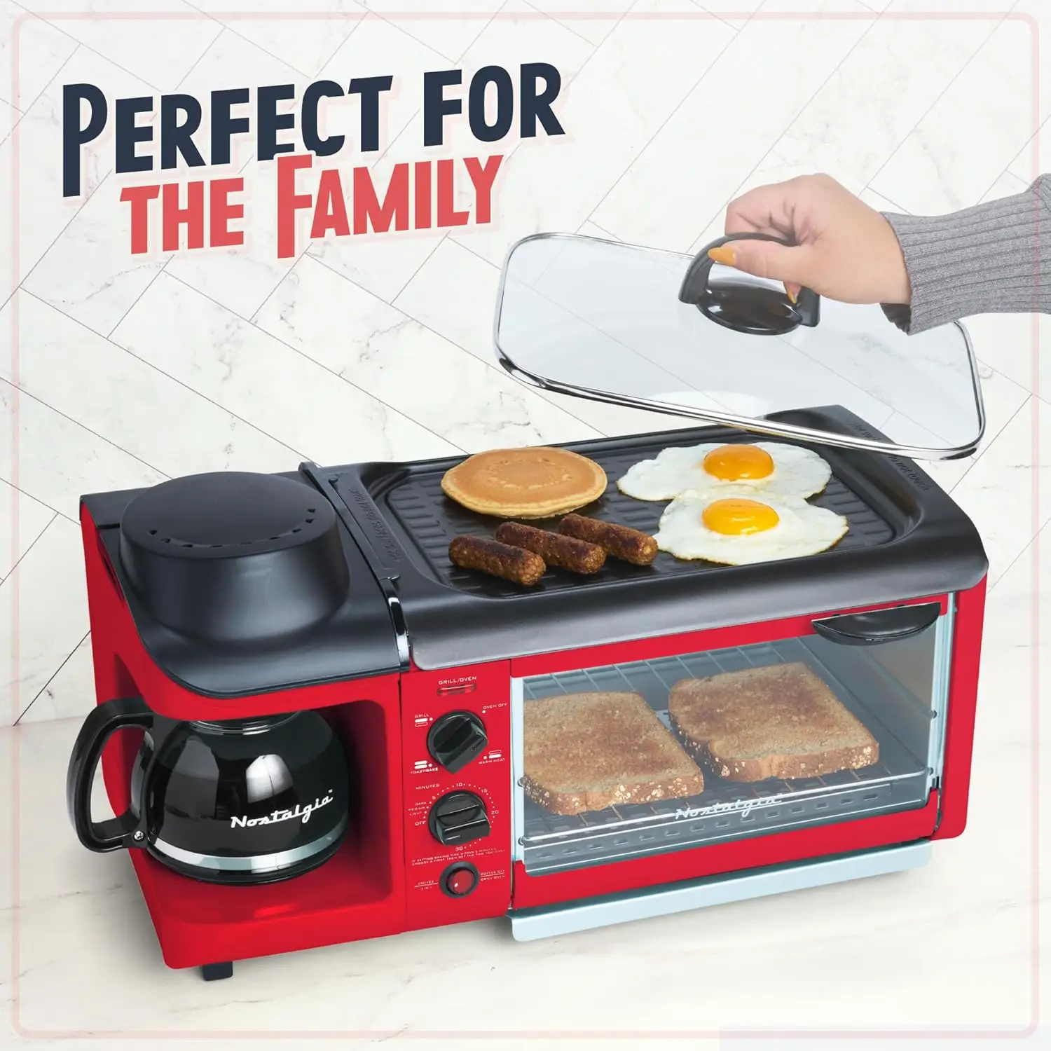 3-in-1 Breakfast Station - Includes Coffee Maker, Non-Stick Griddle, and 4-Slice Toaster Oven - Versatile Breakfast Ma 5