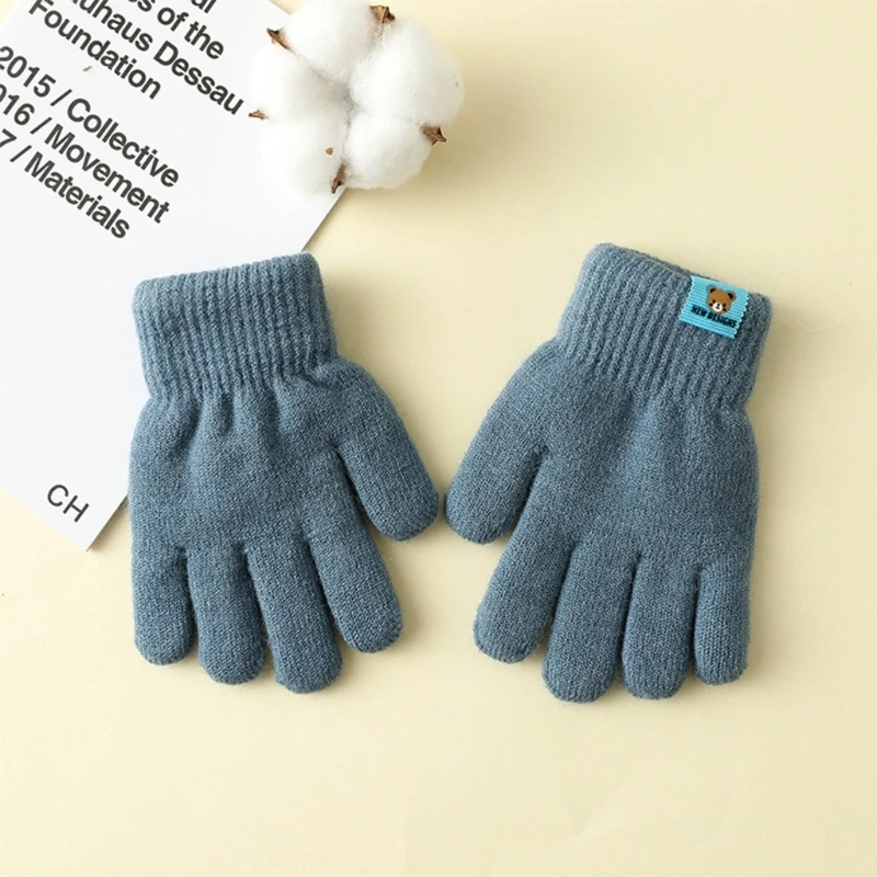 Autumn Winter Warm Knitted Baby Gloves Windproof Thermal Fleece Lining Kids Full Finger Mittens for 3-6 Year Baby Sports Gloves