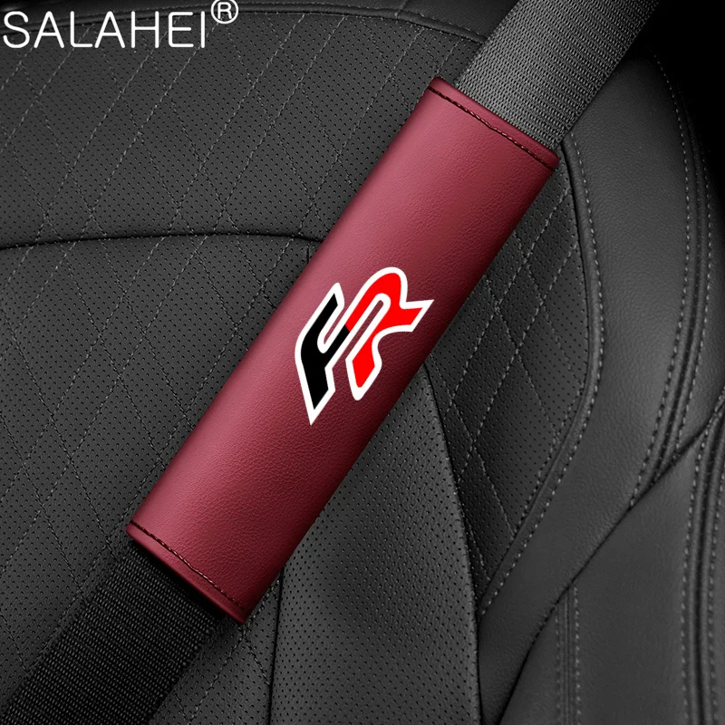 2Pcs High Quality Car Interior Genuine Leather Seat Belt Shoulder Cover Pads For Seat FR Leon Ibiza Altea Exe 5f Mk2 Mk3 TARRACO