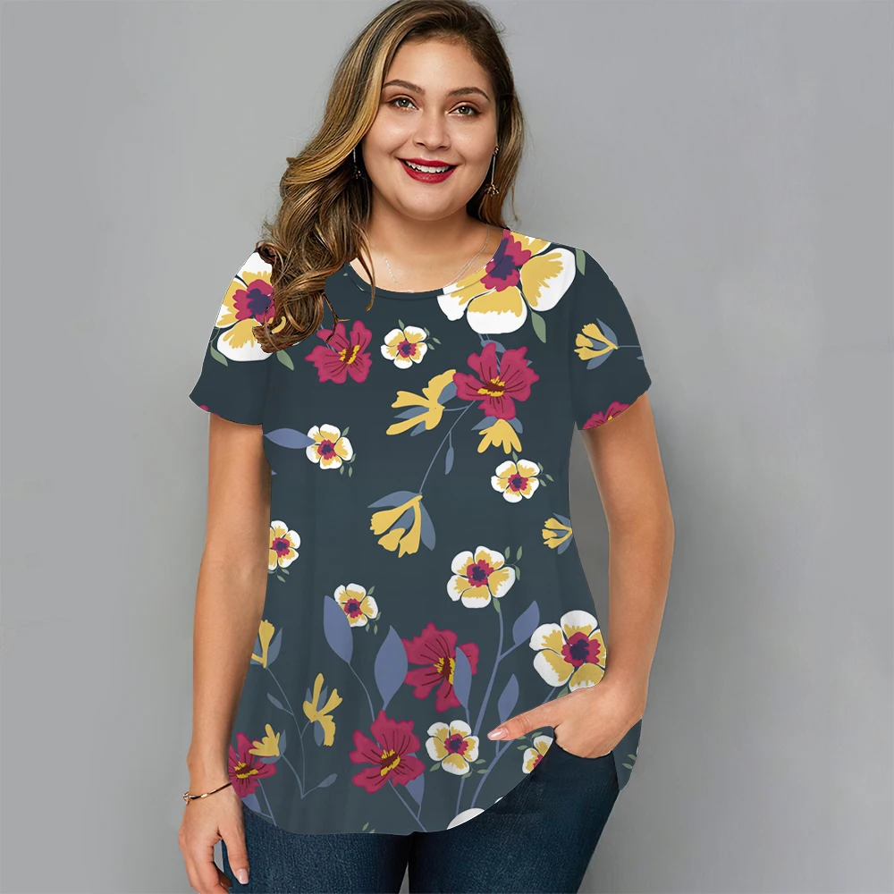 Floral T Shirt Für Frauen Übergroßen Y2k Mädchen Kleidung O Hals Mode Kurzarm Bluse Sommer Neue Streetwear Weibliche Casual tops