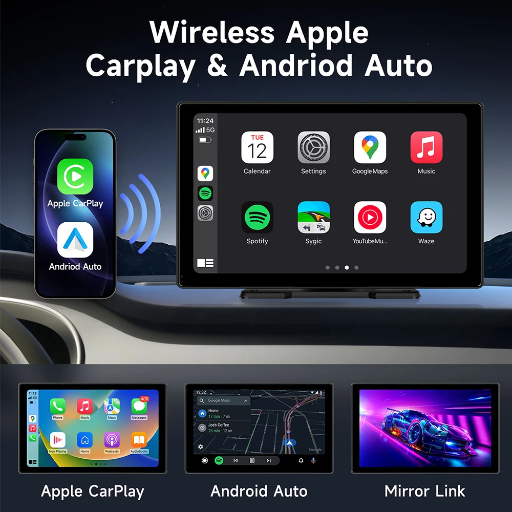 9" Car Mirror Radio Multimedia Video Player Universal Wireless Carplay Android Auto Screen With Bluetooth Rearview Camera