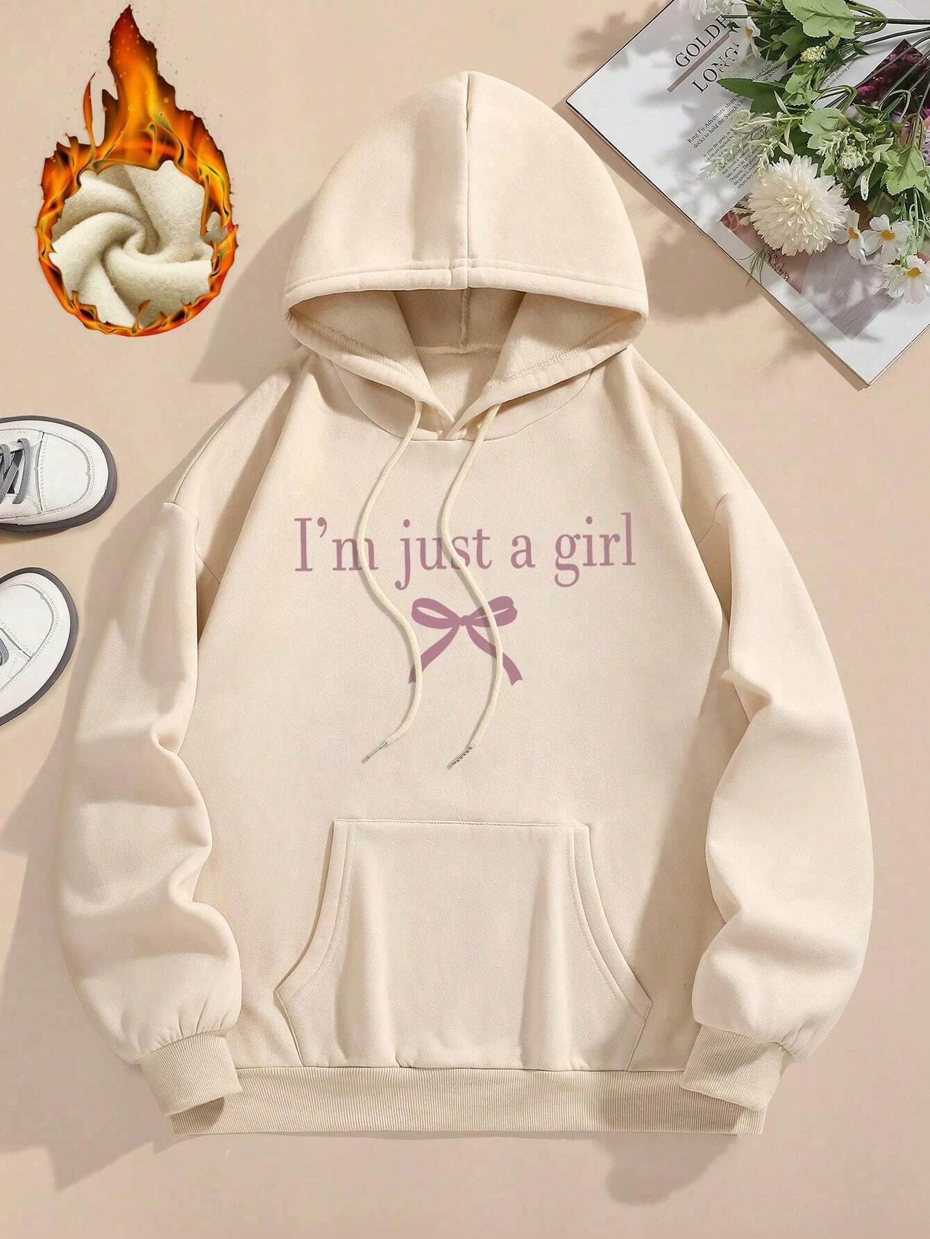 Sweat à Capuche Femme « I'M Just A Girl » – Coupe Ample, Graphique Décontracté, 65% Polyester 35% Coton