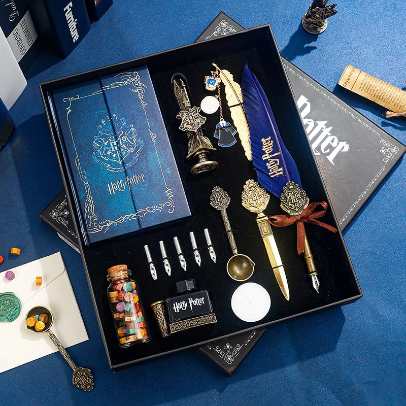 

European British Style Magic Notebook and Mechanical Feather Pen with Wax Seals Stamp Sets Action Fgures for Kids Gift