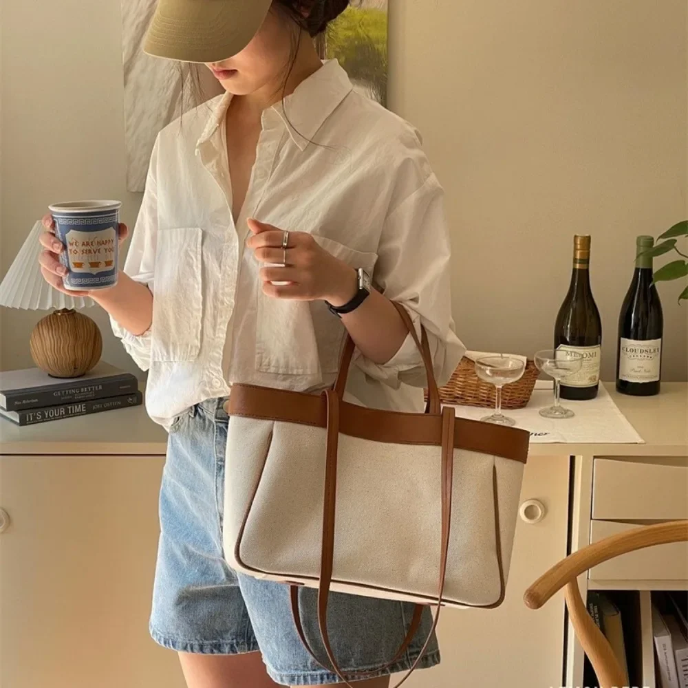 حقيبة كتف قماشية كاجوال للسيدات - حقيبة يد بلون مو...