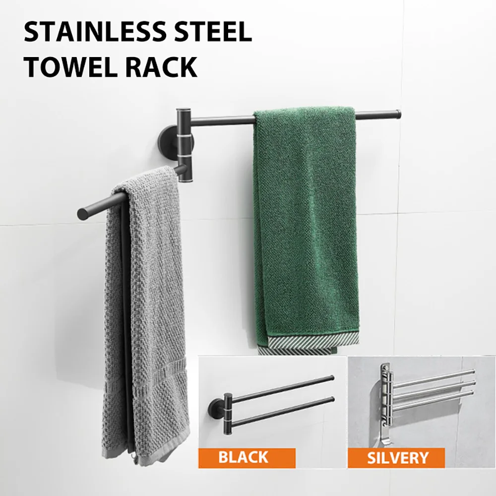 Towel Rack 304 stainless steel Rotating double rod multi-rod bathroom hanging no punch