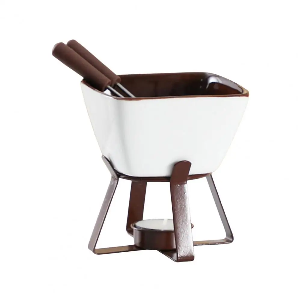 Candle Fondue Pot Set Ceramic Chocolate Fondue Mugs Set with Forks for Melting Cheese Butter 300ml for Tealight Chocolate