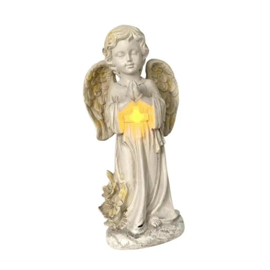 Resin Solar Powered Garden Angel Statue Lawn Ornament Cemetery Decoration