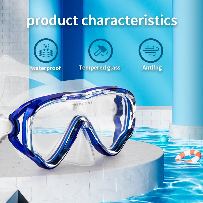 Diving Mask Kid Swimming Goggles Professional Scuba Snorkel Silicone Diving Goggles with Nose Cover Free-diving Tempered Glasses 5