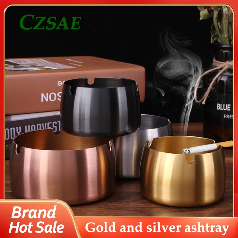 

Gold Silver Stainless Steel Ashtray Large Personal Home Office Hotel Restaurant Internet Cafe Desktop Decoration Creative Gifts