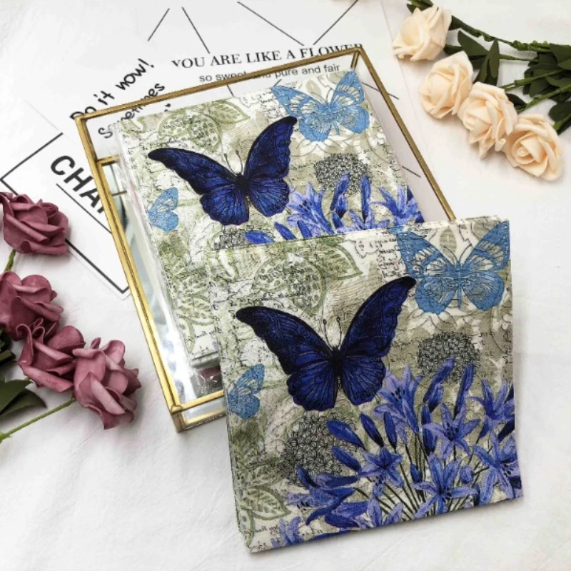 20pcs/pac Butterfly Flower and Grass Colorful Printed Napkin Square Paper Napkin Restaurant Cafe Folded Facial Towel 2 Ply 33cm,paper napkins,disposable paper placemats,tissue paper decoration
