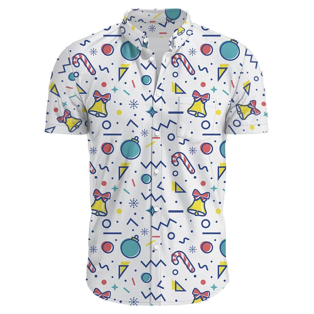 New Year Santa Casual Festive Hawaiian Christmas Carnival Short Sleeve Shirt Men Y2K Tropical Plants Print Beach Aloha Beachwear
