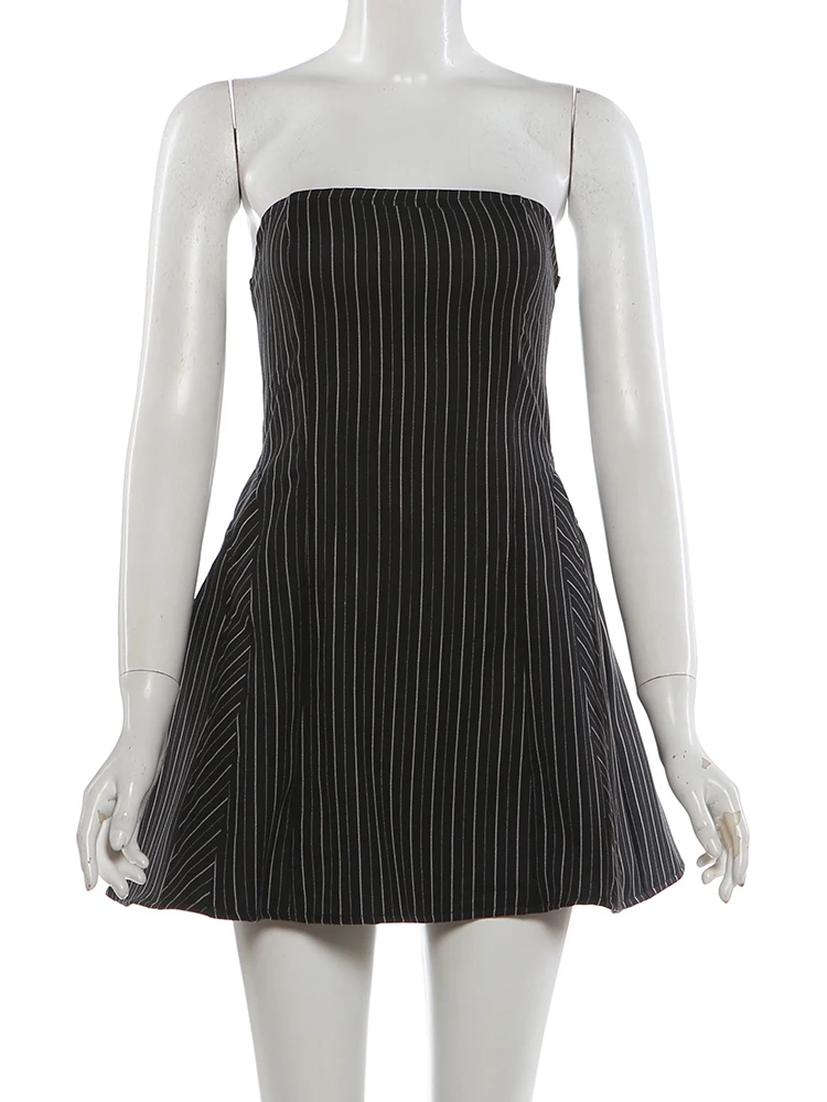 Nibber Stretch Dress Women Stripe Trend Sleeveless Coquette Midnight Party Clubwear Skinny Sexy Fashion Chic Hottie Mini Bodycon