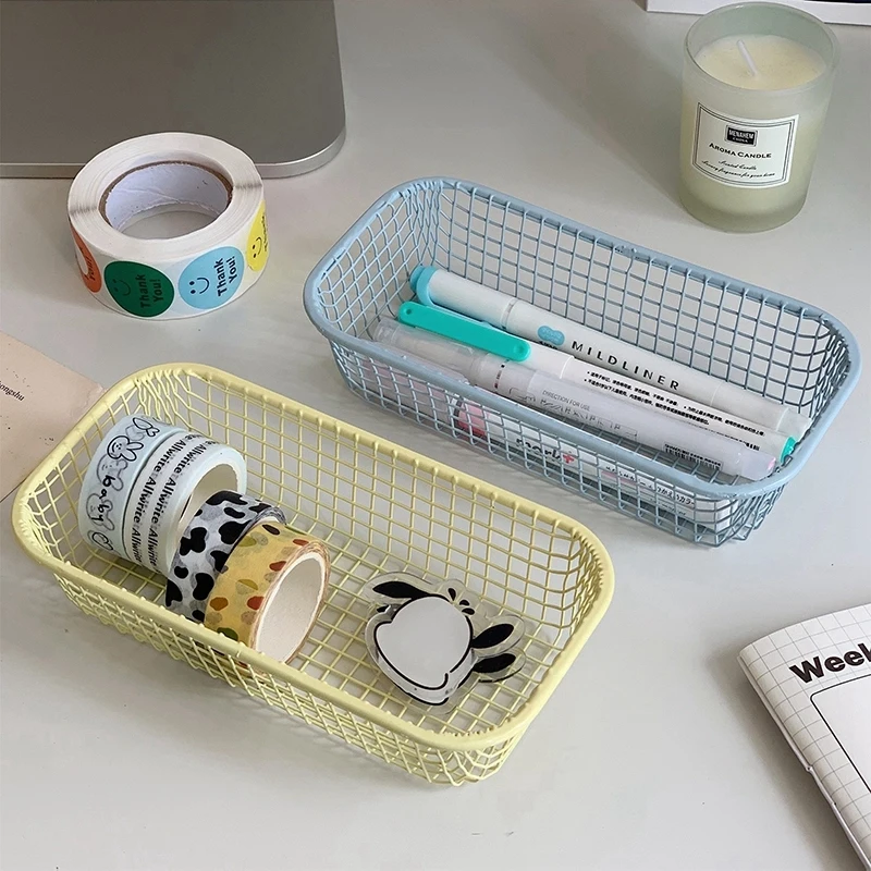 

INS Desk Sundries Wire Storage Basket Student Office Stationery Storage Box Desktop Kitchen Bathroom Iron Storage Organizer