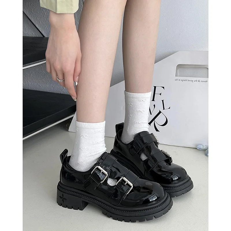 

Женские туфли на плоской подошве, черные универсальные повседневные кроссовки, оксфорды, сабо, платформа, британский стиль, осеннее платье с круглым носком