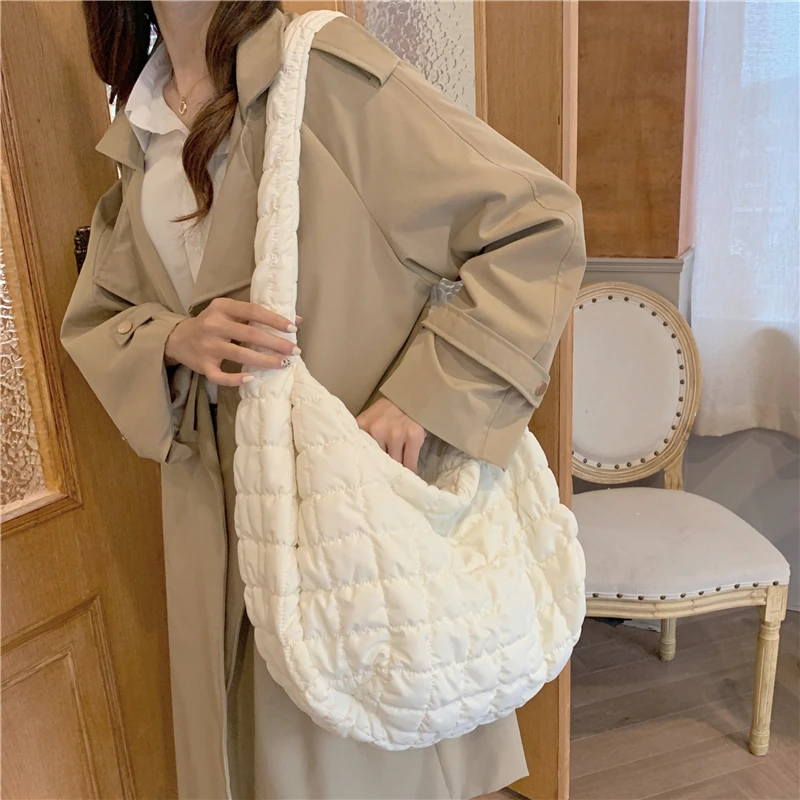 Casual Large Capacity Tote Shoulder Bags Designer Ruched Handbag Luxury  Nylon Quilted Padded Crossbody Bag Female Big Purse 2022 - AliExpress