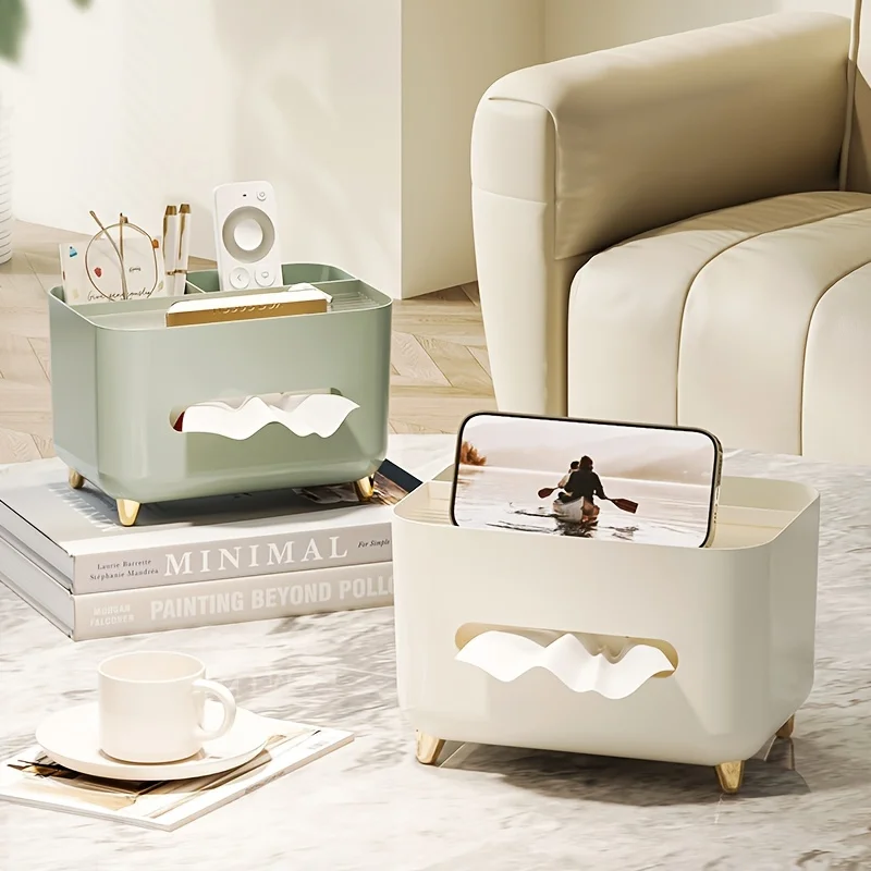 1pc, Multifunctional Desk Organizer, Tissue Boxes, Remote Control And Miscellaneous Storage Box, Car Desktop Tissue Holder 4