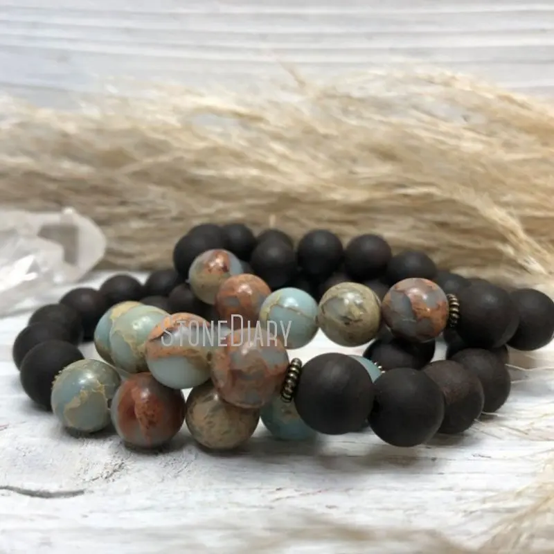 

WMB31630 Snake Skin Jasper Matte Onyx Wrist Mala Healing Stone Prayrer Beaded Spiritual Bracelet Bohemian Jewelry