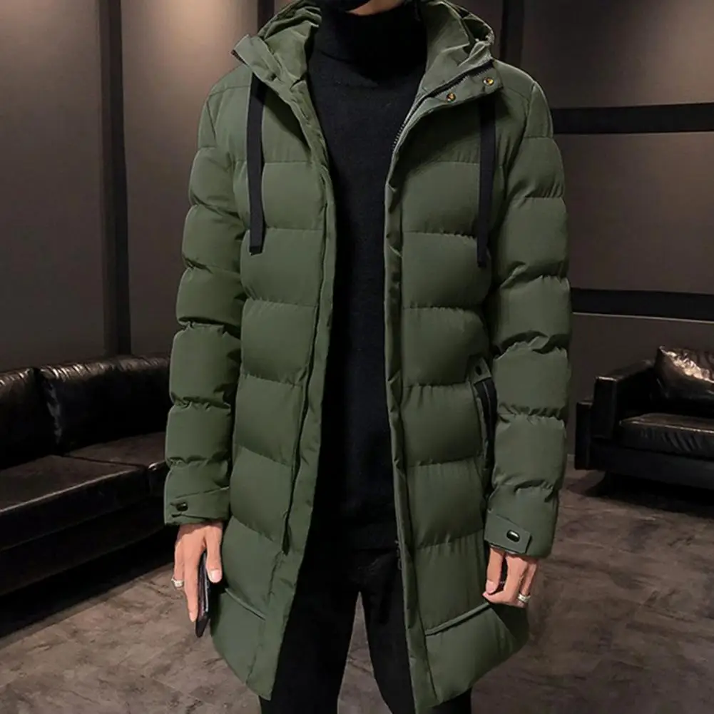 

Men Long Down Jackets Winter Coats Men Jacket Cotton Padded Hooded Long Sleeve Drawstring Mid-length Windbreaker Abrigos Jaqueta
