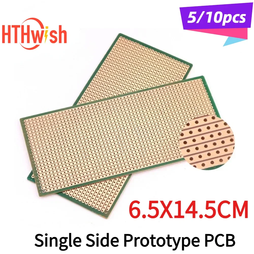 5/10pcs 6.5X14.5CM 단일 측면 프로토 타입 PCB 범용 보드 실험 베이클라이트 구리 플레이트 회로 보드 노란색 65x145mm