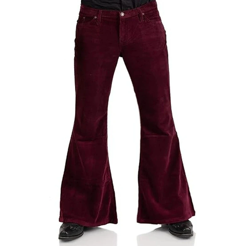 Men's premium corduroy flare pants with button closure, straight-leg fit, and elegant British-inspired casual fashion design. 1245